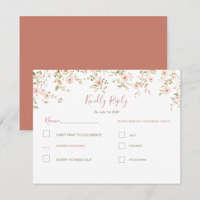 Tarjeta De Confirmación De Asistencia Matrimonio de campo Rosa salvaje (Anverso / Reverso)