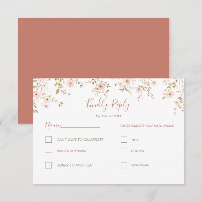 Tarjeta De Confirmación De Asistencia Matrimonio de campo Rosa salvaje (Anverso / Reverso)
