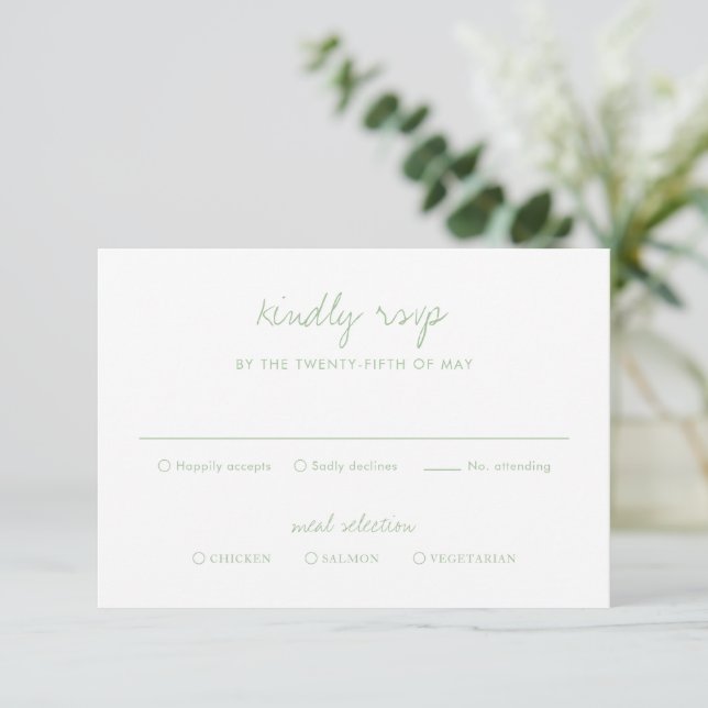 Tarjeta De Confirmación De Asistencia Matrimonio elegante botánico verde salado limpio (Anverso de pie)