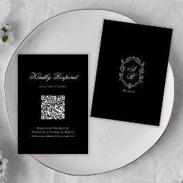 Tarjeta De Confirmación De Asistencia Matrimonio monograma de código QR negro formal