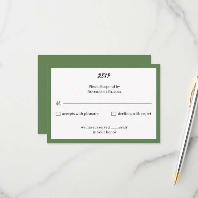 Tarjeta De Confirmación De Asistencia Matrimonio personalizado verde simple (Anverso/Reverso In Situ)