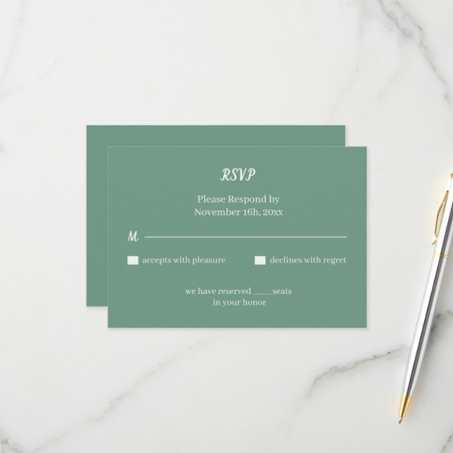 Tarjeta De Confirmación De Asistencia Matrimonio personalizado verde simple (Anverso/Reverso In Situ)