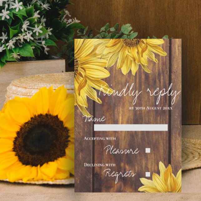 Tarjeta De Confirmación De Asistencia Matrimonio rústico de girasol de la madera (Subido por el creador)
