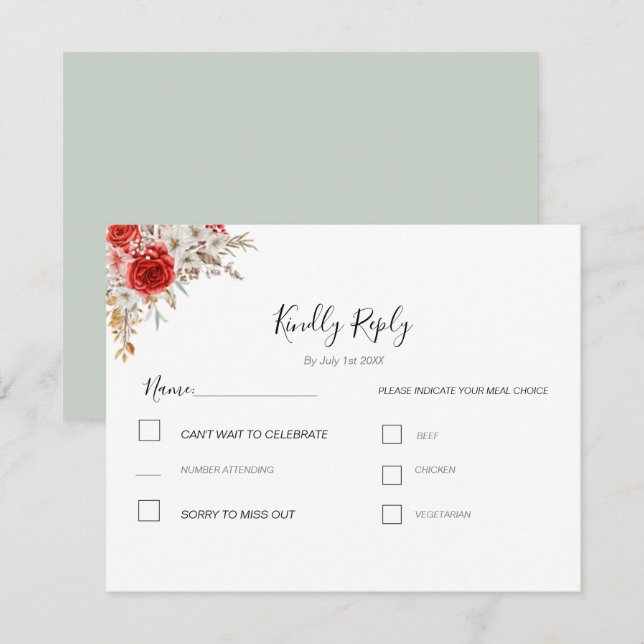 Tarjeta De Confirmación De Asistencia Matrimonio rústico-Rosa-rural (Anverso / Reverso)