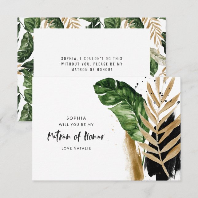 Tarjeta De Confirmación De Asistencia Matrón de honor moderno de abstracto tropical pint (Anverso / Reverso)