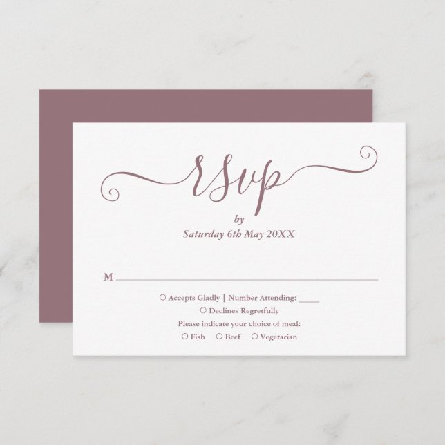 Tarjeta De Confirmación De Asistencia Mauve Elegant Script Boda (Anverso / Reverso)