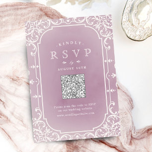 Tarjeta De Confirmación De Asistencia Mauve elegante y romántica boda vintage código QR