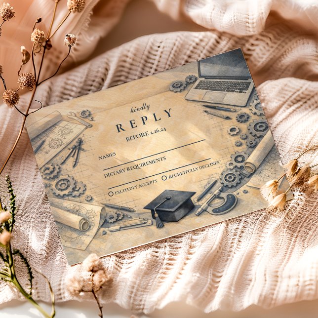 Tarjeta De Confirmación De Asistencia Mechanical Engineering Graduation Party (Subido por el creador)