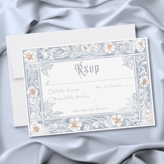 Tarjeta De Confirmación De Asistencia Medieval Fantasy Frame Blue Gold Etching Wedding (Medieval Fantasy Frame Blue Gold Etching Wedding RSVP Card)
