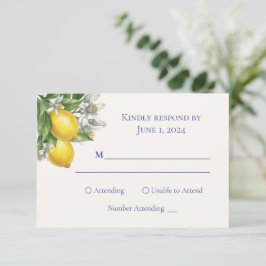 Tarjeta De Confirmación De Asistencia Mediterranean Blue Tile & Lemon Branch Wedding