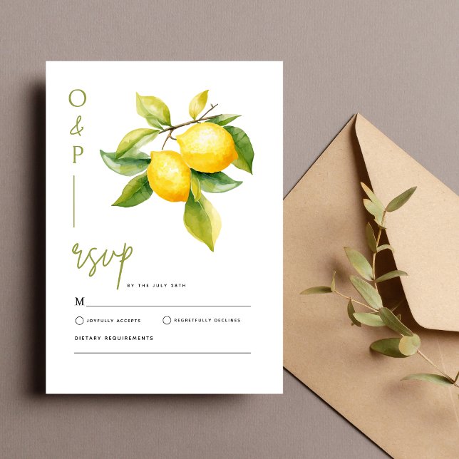 Tarjeta De Confirmación De Asistencia Mediterranean Italy Greece Lemon Vibrant Wedding (Subido por el creador)