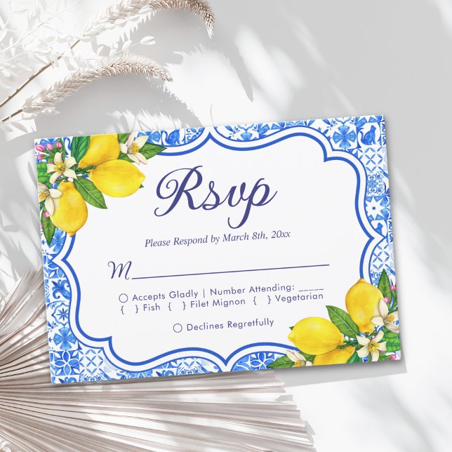Tarjeta De Confirmación De Asistencia Mediterranean Wedding Style with Italian Tiles (Subido por el creador)