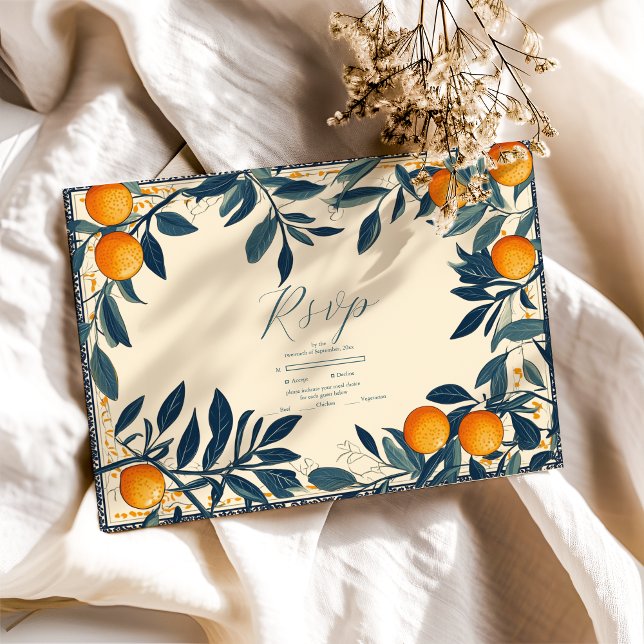 Tarjeta De Confirmación De Asistencia Mediterráneo Italia Grecia Lemon Vibrant Boda (Subido por el creador)