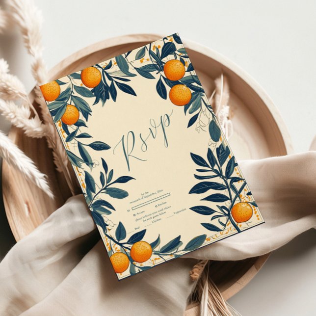 Tarjeta De Confirmación De Asistencia Mediterráneo Italia Grecia Lemon Vibrant Boda (Subido por el creador)