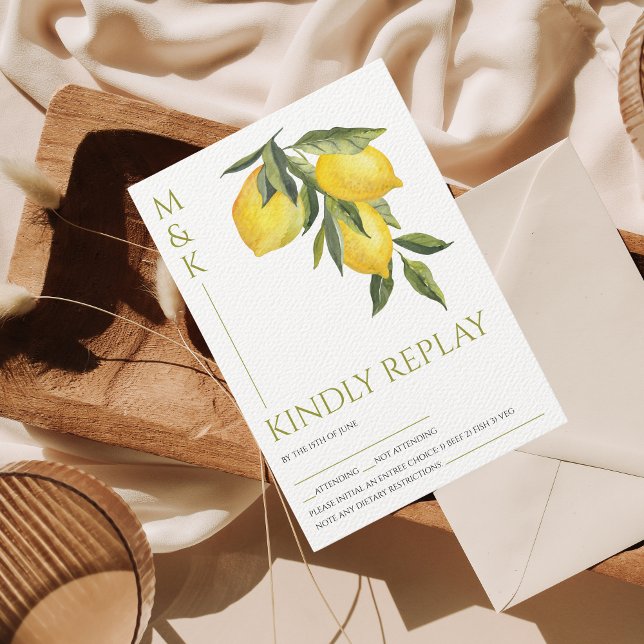 Tarjeta De Confirmación De Asistencia Mediterráneo Italia Grecia Lemon Vibrant Boda (Subido por el creador)