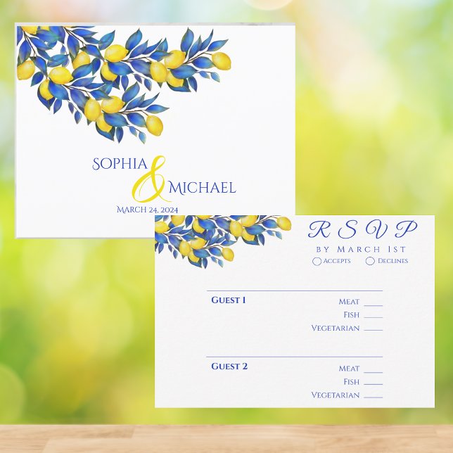 Tarjeta De Confirmación De Asistencia Mediterráneo-Lemons-RSVP-Boda- (Mediterranean-Lemons-RSVP-Wedding- RSVP Card)