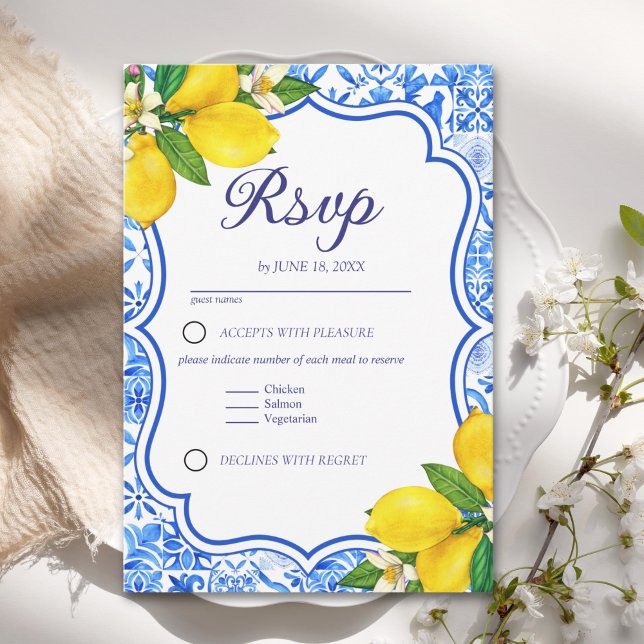 Tarjeta De Confirmación De Asistencia Meditterranean Wedding with italian Tiles (Subido por el creador)