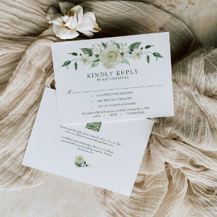 Tarjeta De Confirmación De Asistencia Megan White Rose Greenery Comida Elección Boda RSV