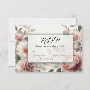 Tarjeta De Confirmación De Asistencia Melancolía floral suave de Rubor y Serenade Rosa
