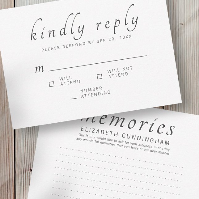 Tarjeta De Confirmación De Asistencia Memorial Funeral Clásico Recuerdos Responder amabl (Subido por el creador)