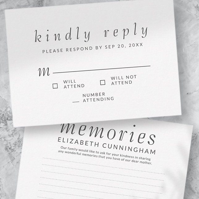 Tarjeta De Confirmación De Asistencia Memorial Funeral Recuerdos simples Responder amabl (Subido por el creador)