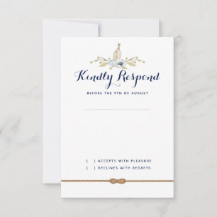 Tarjeta De Confirmación De Asistencia Mensaje Boda náutico en botella formal