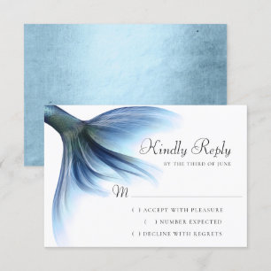 Tarjeta De Confirmación De Asistencia Mermaid Glam Tail Helado seco Blue Luster Sheen