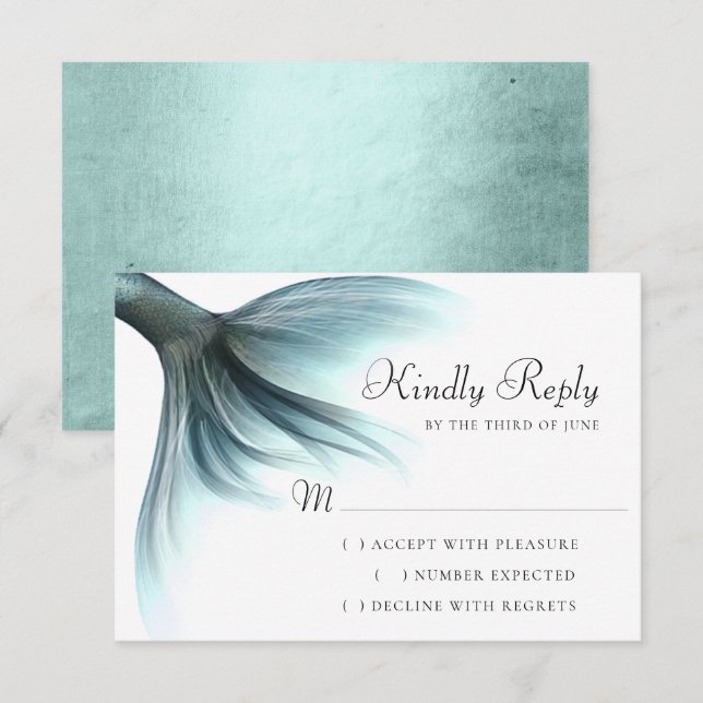 Tarjeta De Confirmación De Asistencia Mermaid Luxe | Mint Seafoam Green Aqua Sheen (Anverso / Reverso)