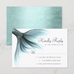 Tarjeta De Confirmación De Asistencia Mermaid Luxe   Mint Seafoam Green Aqua Sheen