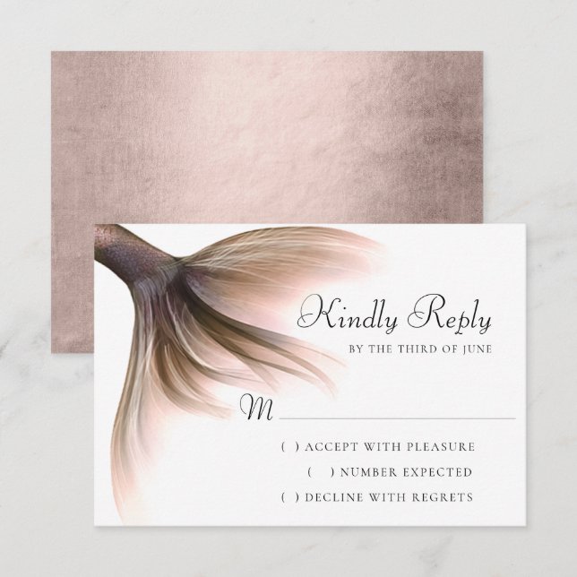 Tarjeta De Confirmación De Asistencia Mermaid Posh Tail | Dusty Terracotta Peach Sheen (Anverso / Reverso)