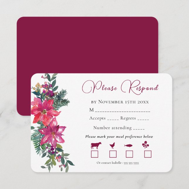 Tarjeta De Confirmación De Asistencia Merrily Navidades casados Boda Floral rosa (Anverso / Reverso)