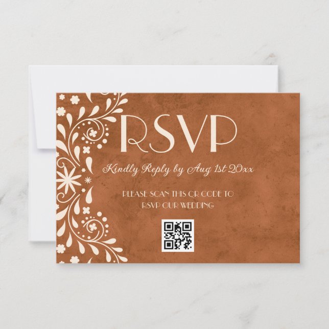 Tarjeta De Confirmación De Asistencia Mexican Floral Wedding QR code (Anverso)