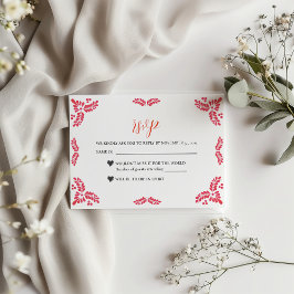 Tarjeta De Confirmación De Asistencia Mexican Talavera Orange Floral Minimalist Wedding