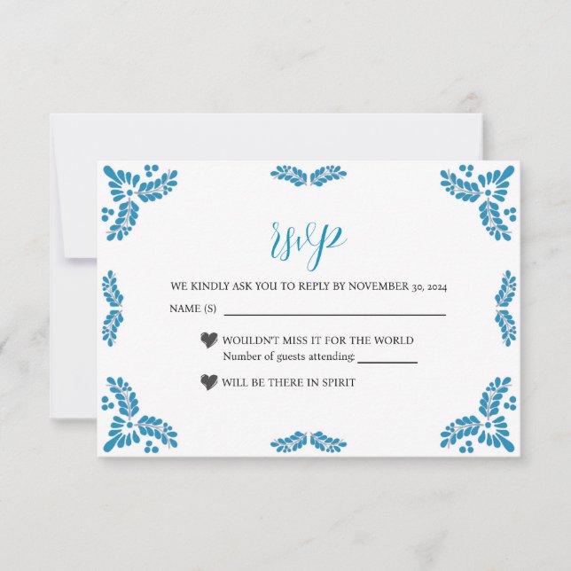 Tarjeta De Confirmación De Asistencia Mexican Talavera Turquoise Minimalist Wedding (Anverso)