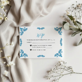 Tarjeta De Confirmación De Asistencia Mexican Talavera Turquoise Minimalist Wedding