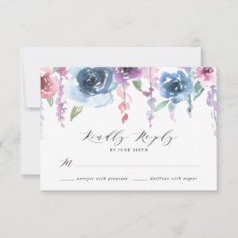 Tarjeta De Confirmación De Asistencia Midnight Blooms | Floral Nupcial de Morado y Azul