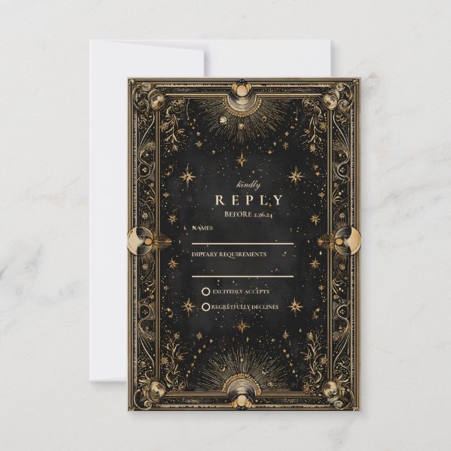Tarjeta De Confirmación De Asistencia Midnight Celestial Luxe Wedding (Anverso)