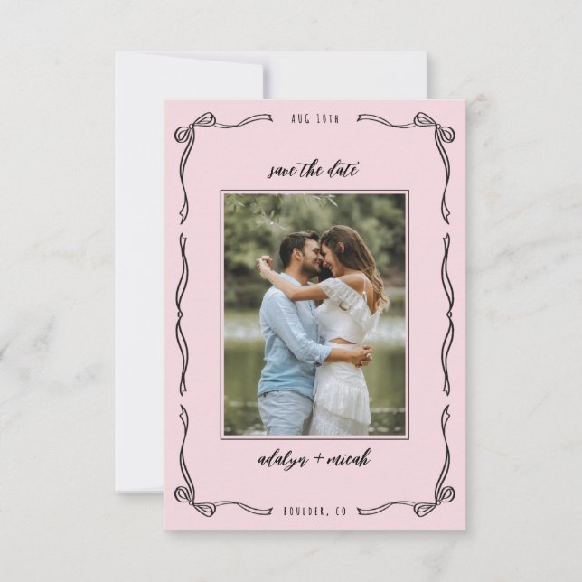Tarjeta De Confirmación De Asistencia Mini lazo caprichoso rosa multi foto (Anverso)