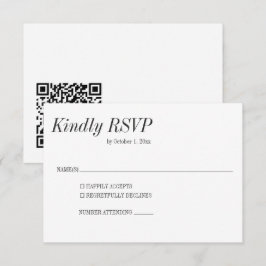 Tarjeta De Confirmación De Asistencia Minimal Elegant Black White Classic Wedding QR