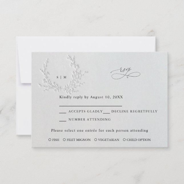 Tarjeta De Confirmación De Asistencia Minimal Faux Blind Deboss Cotton Wedding (Anverso)