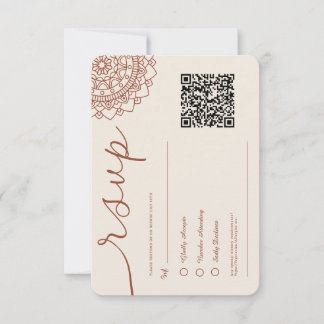 Tarjeta De Confirmación De Asistencia Minimal moderno Terracota Boho Mandala QR Código