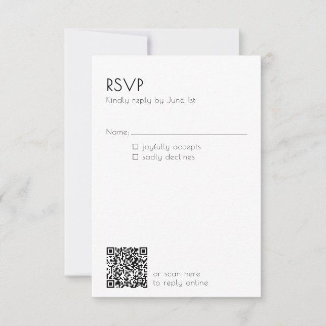 Tarjeta De Confirmación De Asistencia Minimal QR Code Mailing Wedding Details Modern  (Anverso)