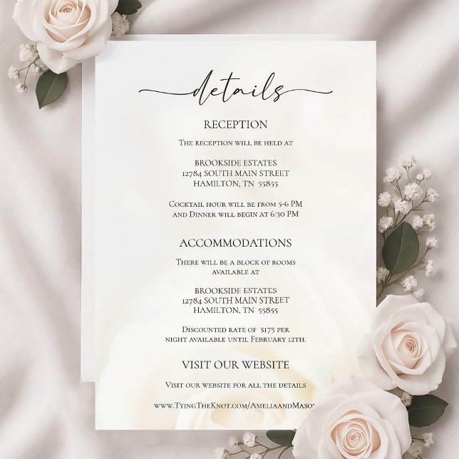 Tarjeta De Confirmación De Asistencia Minimal White Rose Wedding Details Enclosure Card (Minimal White Rose Wedding Details Enclosure Card)