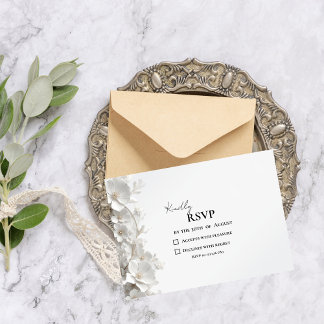 Tarjeta De Confirmación De Asistencia Minimalist 3D White Floral Elegant Luxury Wedding
