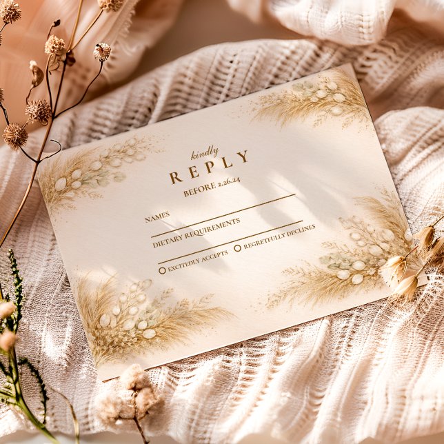 Tarjeta De Confirmación De Asistencia Minimalist Beige Pampas Graduation Party (Subido por el creador)