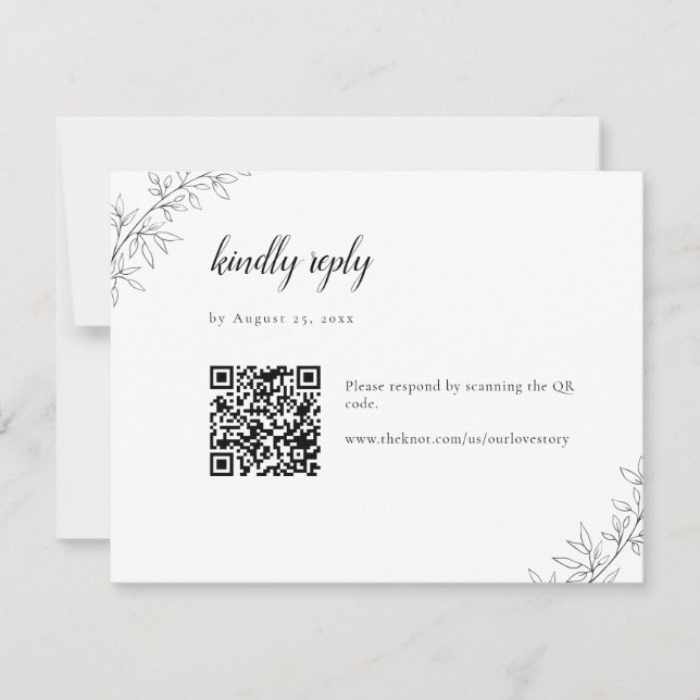 Tarjeta De Confirmación De Asistencia Minimalist Botanical Wedding Elegant QR Code (Anverso)