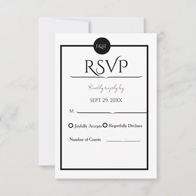 Tarjeta De Confirmación De Asistencia Minimalist Elegant Black & White Wedding (Anverso)