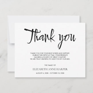 Tarjeta De Confirmación De Asistencia Minimalist Elegant Script Funeral Thank You Card
