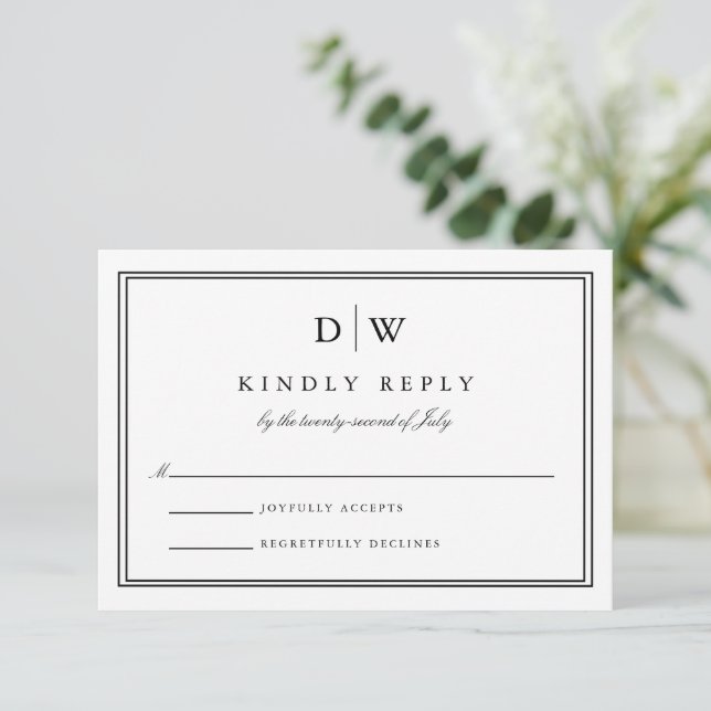 Tarjeta De Confirmación De Asistencia Minimalist Monogram Wedding (Anverso de pie)