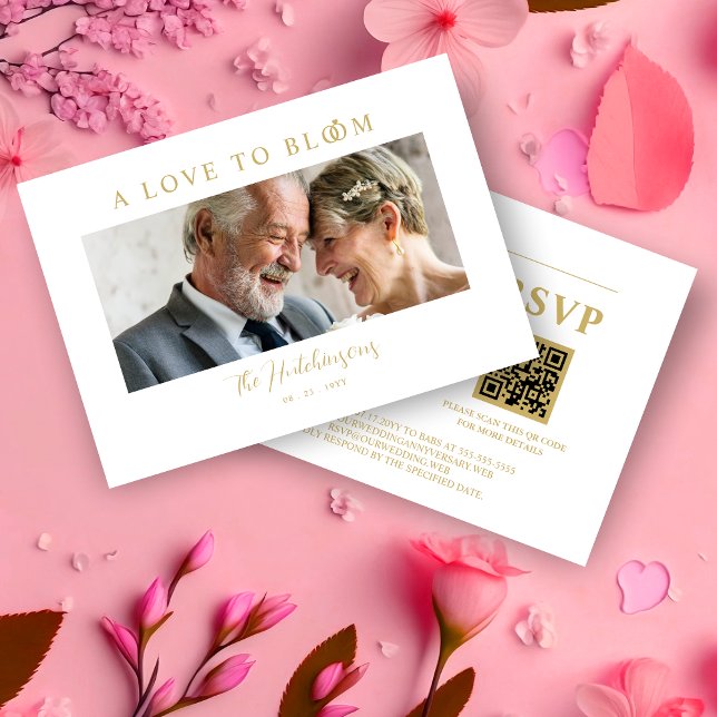Tarjeta De Confirmación De Asistencia Minimalist Romantic Wedding Anniversary in Gold (Minimalist Romantic Wedding Anniversary in Faux Gold Photo RSVP Card. )